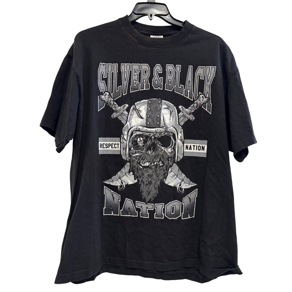 Shaka Wear Silver & Black Nation Skull Graphic T-Shirt Mens 2XL Heavyweight